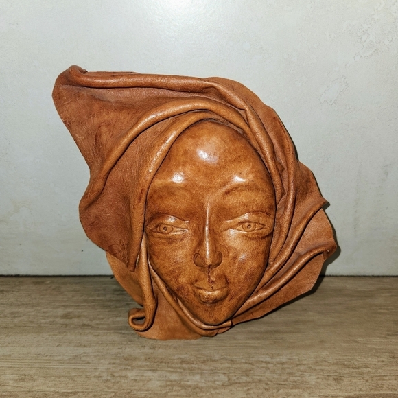 Haitian Vintage Folk Art Leather Faces Masks Set Of 3 - Picture 12 of 16